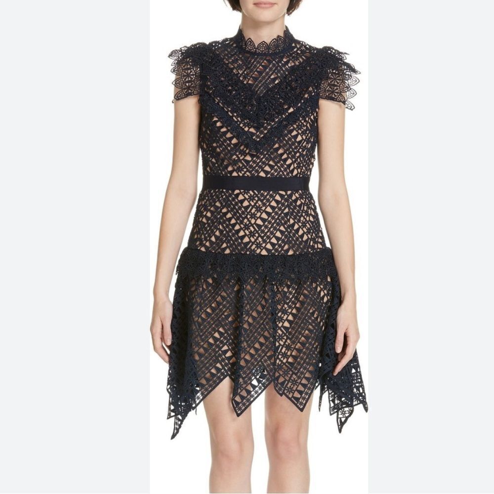 Self-Portrait Navy Lace Mini Dress